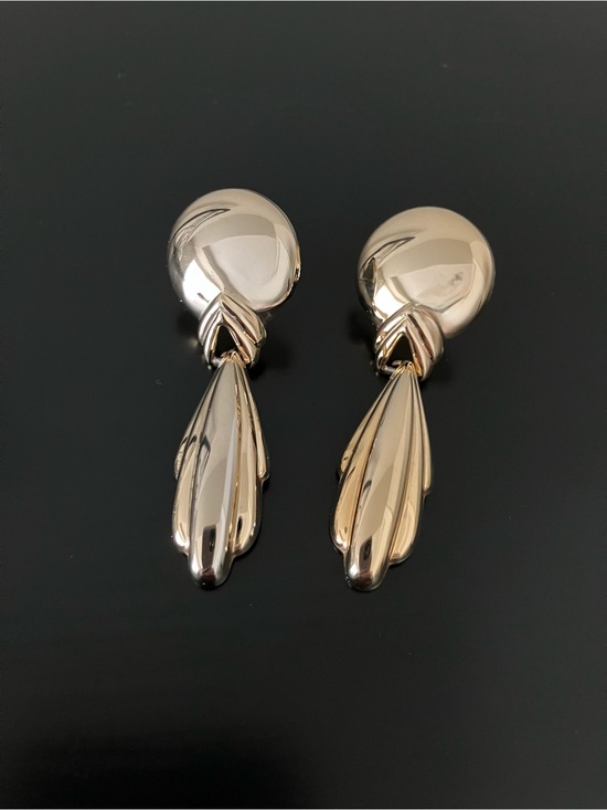 Jewelry - Vintage Polished Gold-Tone Button Dangle Earrings